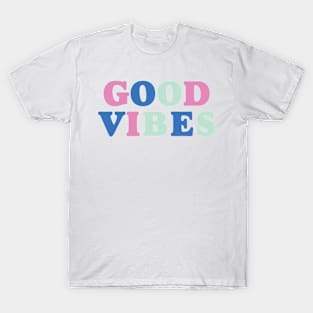 Blue Good Vibes Retro Quote T-Shirt